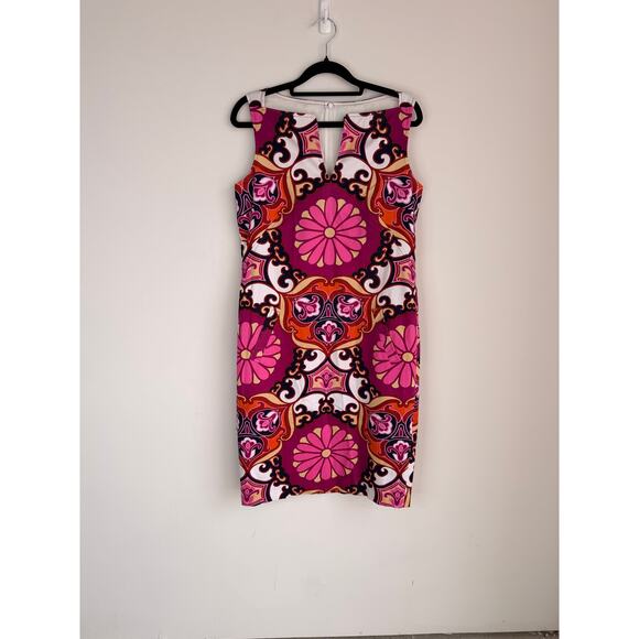 David Meister Pink Multicolor Medallion Print Sleeveless Sheath Dress Size 6 - Picture 2 of 10